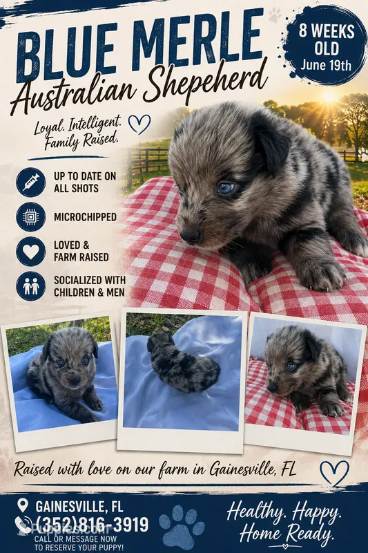 Blue Merle Female  – Australian Shepherd puppy for sale in Micanopy, FL