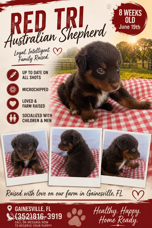 Red tri male  – Australian Shepherd puppy for sale in Micanopy, FL