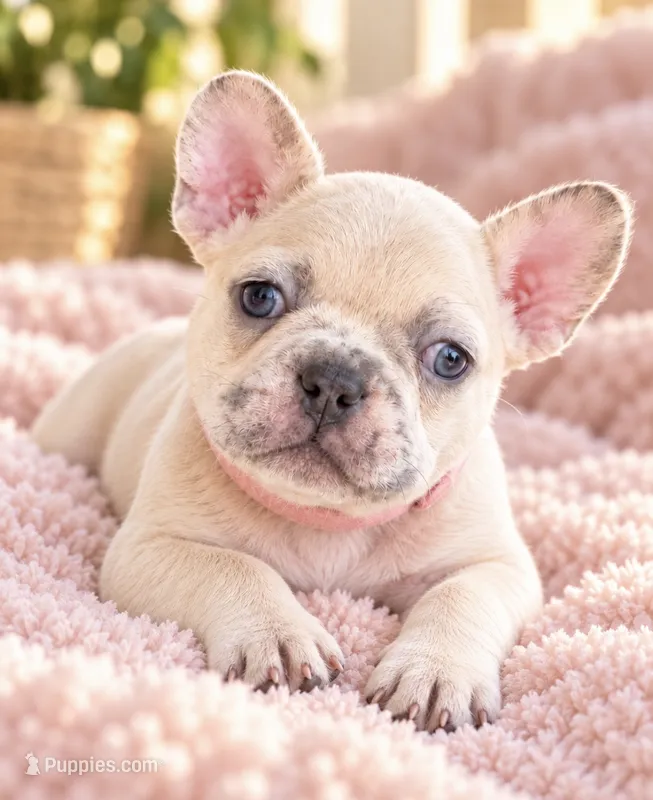 Female baby pink - Lilac/Cocoa Fawn Merle DNA confirmed  – French Bulldog puppy for sale in Millville, MN