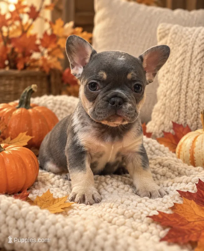 Orange Collar — Blue & Tan Merle Female cocoa carrier DNA confirmed – French Bulldog puppy for sale in Millville, MN