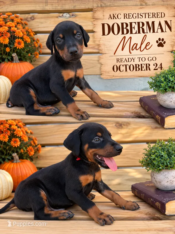 Black male Dobie red collar  – Doberman Pinscher puppy for sale in Lula, GA