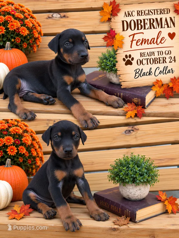 Black female Black collar  – Doberman Pinscher puppy for sale in Lula, GA