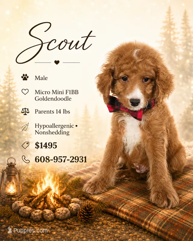 Scout • Micro Mini F1BB – Miniature Goldendoodle puppy for sale in Madison, WI