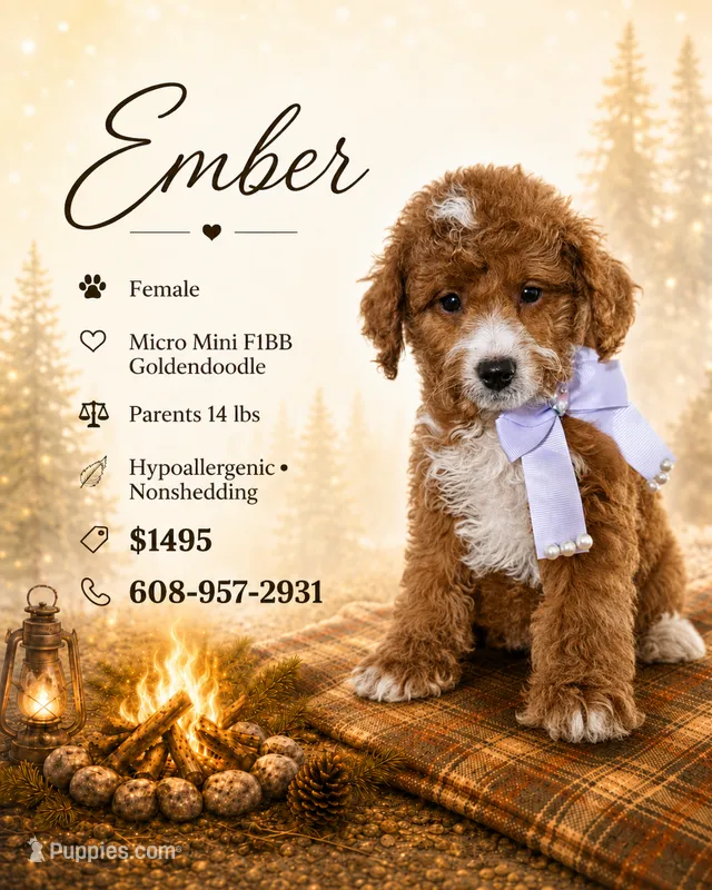 Ember • Micro Mini F1BB – Miniature Goldendoodle puppy for sale in Madison, WI