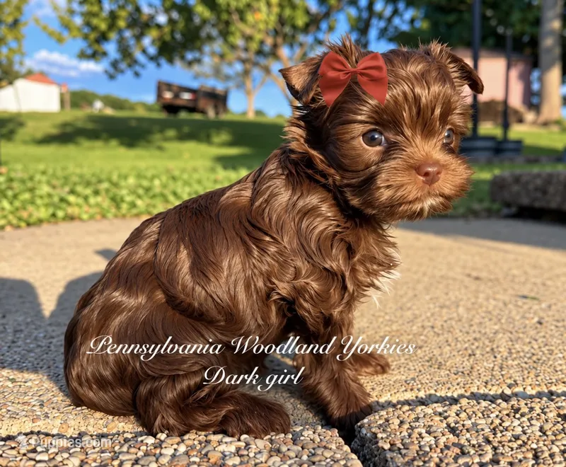 Pretty girl solid chocolate  – Yorkshire Terrier puppy for sale in Erie, PA