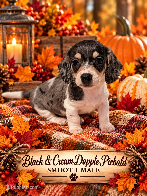 Black n cream dapple piebald  – Miniature Dachshund puppy for sale in Englewood, FL