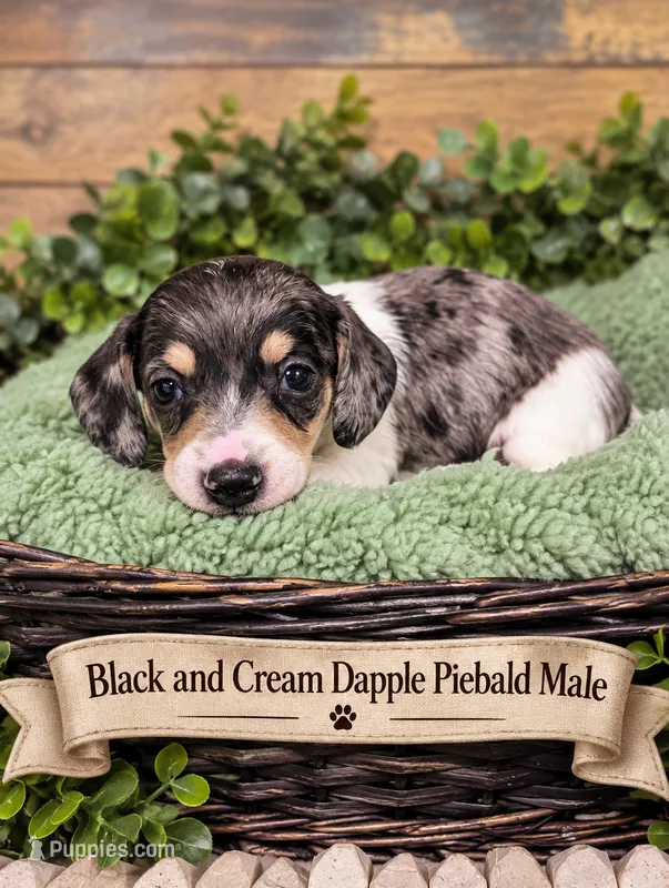 Black n cream dapple piebald  – Miniature Dachshund puppy for sale in Englewood, FL