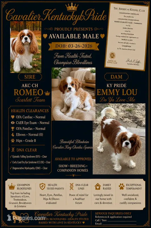 Koda -Akc  – Cavalier King Charles Spaniel puppy for sale in Louisville, KY