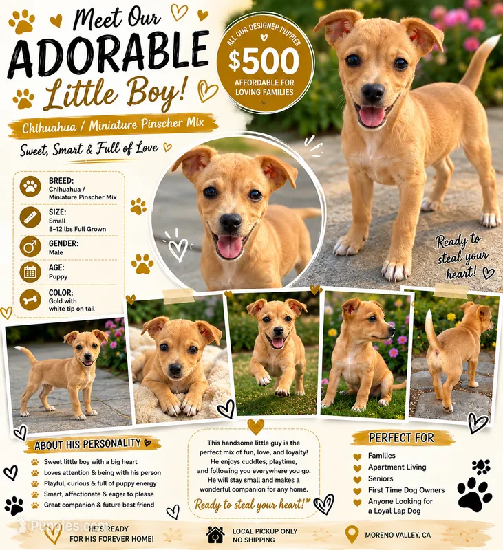 Boy chihuahua/min pin  – Chihuahua, Miniature Pinscher puppy for sale in Moreno Valley, CA