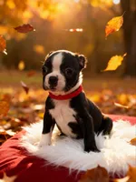 Puppy #1 red collar , a male Boston Terrier for sale in Naugatuck, CT – 1 of 4