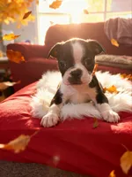 Puppy #6 orange collar , a male Boston Terrier for sale in Naugatuck, CT – 2 of 4