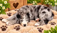 Pebbles, a female Old English Sheepdog and Bernedoodle for sale in Sheridan, CA – 2 of 8