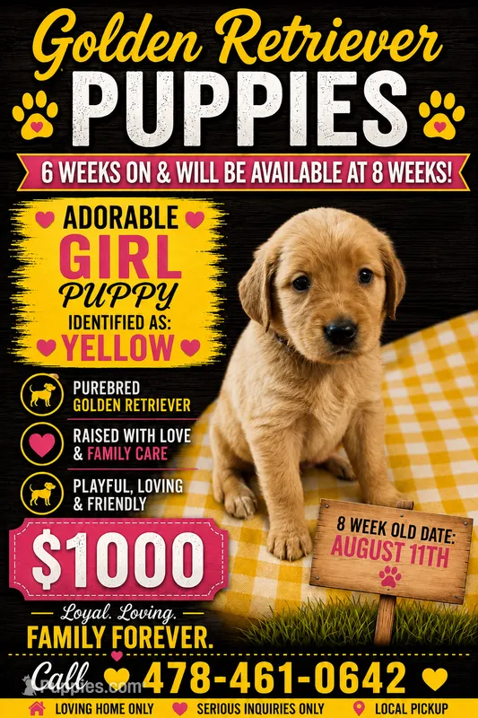 Yellow girl – Golden Retriever puppy for sale in Juliette, GA