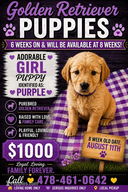 Purple girl – Golden Retriever puppy for sale in Juliette, GA