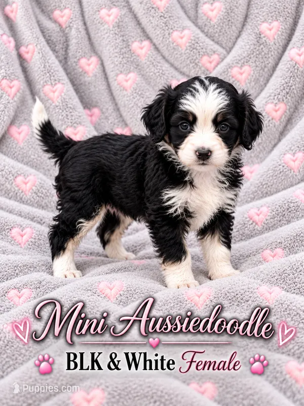 Black and white Female – Miniature Aussiedoodle puppy for sale in Blue Ridge, GA