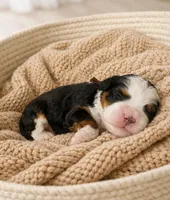 Birkin - brown collar boy, a male Miniature Bernedoodle for sale in Medway, MA – Photo 2 of 8