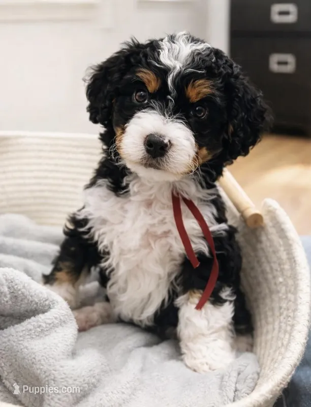 Dior - maroon collar girl  – Miniature Bernedoodle puppy for sale in Medway, MA