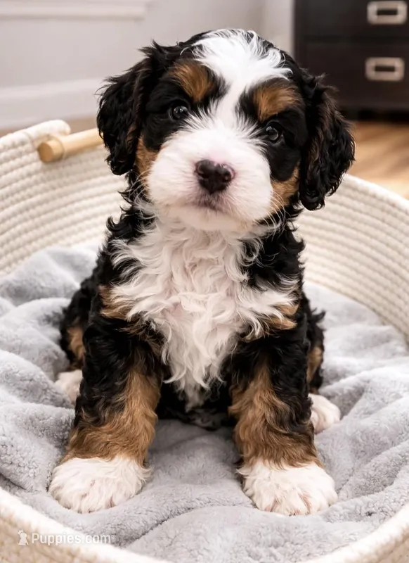 Valentino - yellow collar boy – Miniature Bernedoodle puppy for sale in Medway, MA