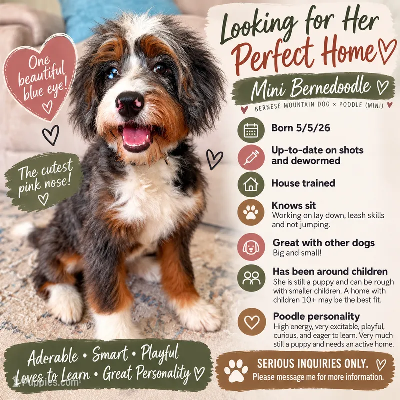 Rehoming Mini Bernedoodle  – Miniature Bernedoodle puppy for sale in Marion, OH