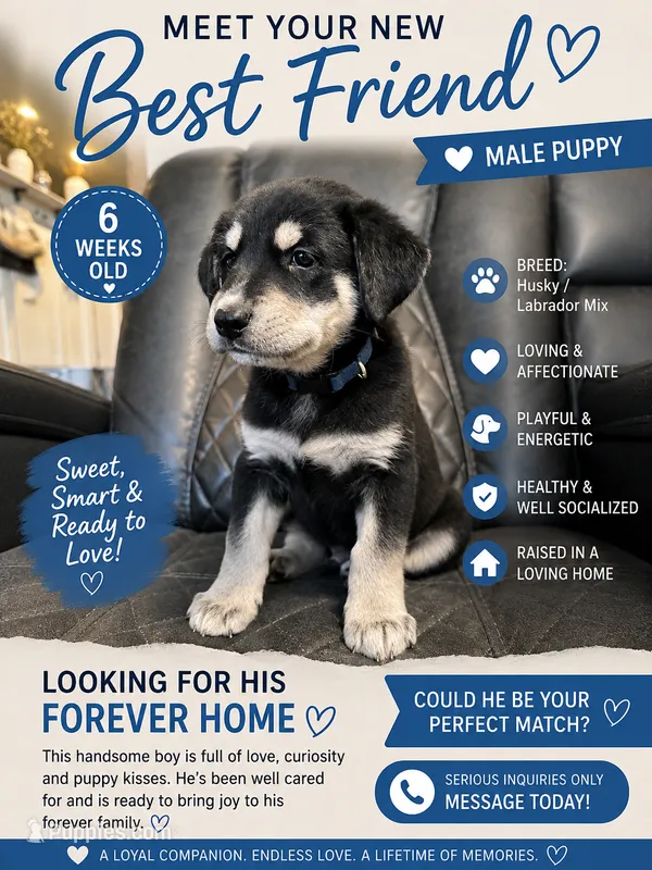 Rocky – Siberian Husky, Labrador Retriever puppy for sale in Frederica, DE
