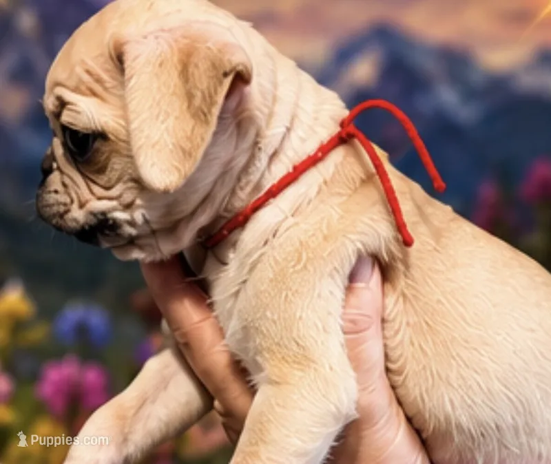 Red collar white female ready now , a female Pug for sale in Peyton, CO – 1 of 2