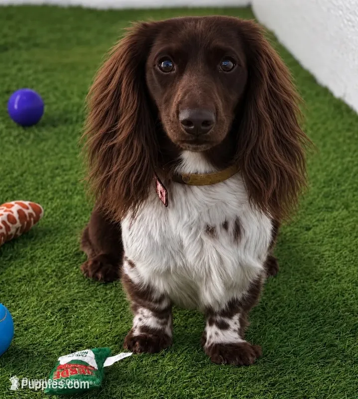 AKC CHOCOLATE /Tan PIE LONG HAIR  – Miniature Dachshund puppy for sale in Oakdale, CA