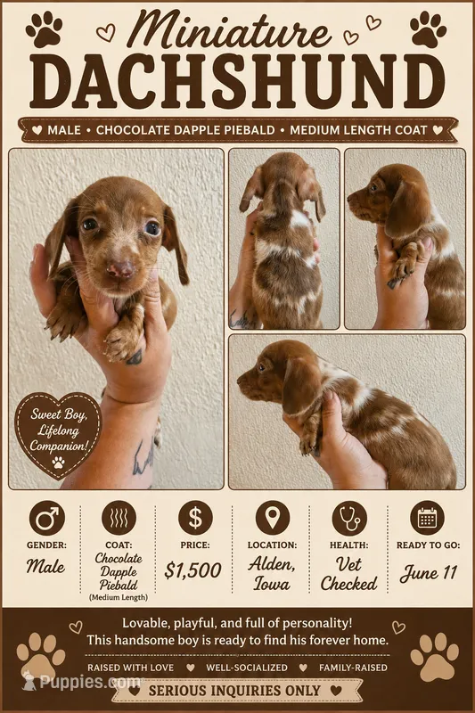 Chocolate dapple piebald – Miniature Dachshund puppy for sale in Iowa Falls, IA