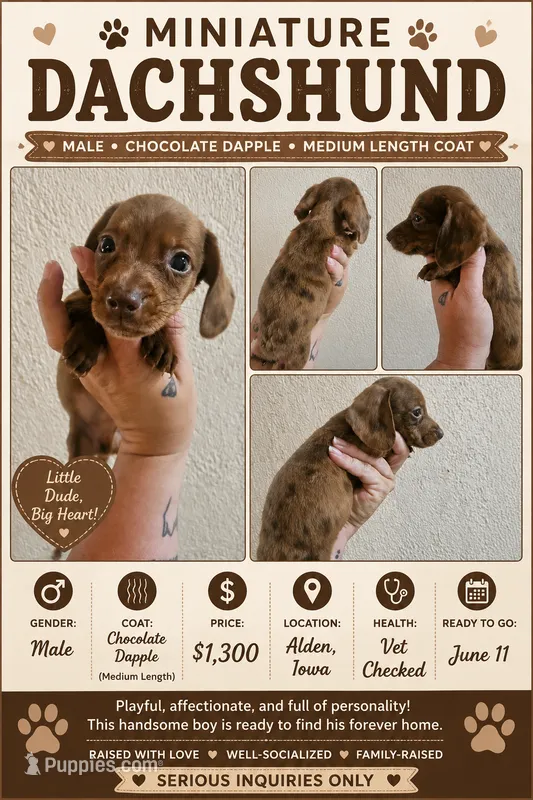 Chocolate dapple – Miniature Dachshund puppy for sale in Iowa Falls, IA