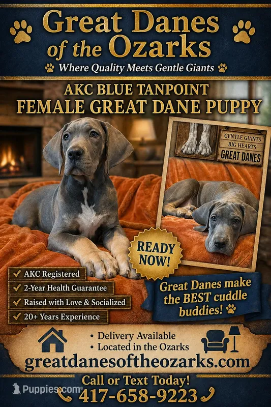 Blue Tanpoint  – Great Dane puppy for sale in Joplin, MO