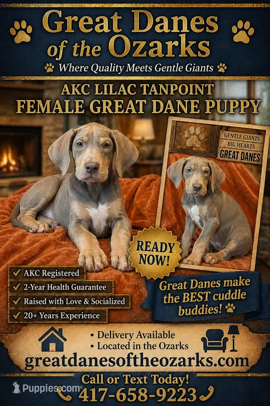 Lilac Tanpoint  – Great Dane puppy for sale in Joplin, MO
