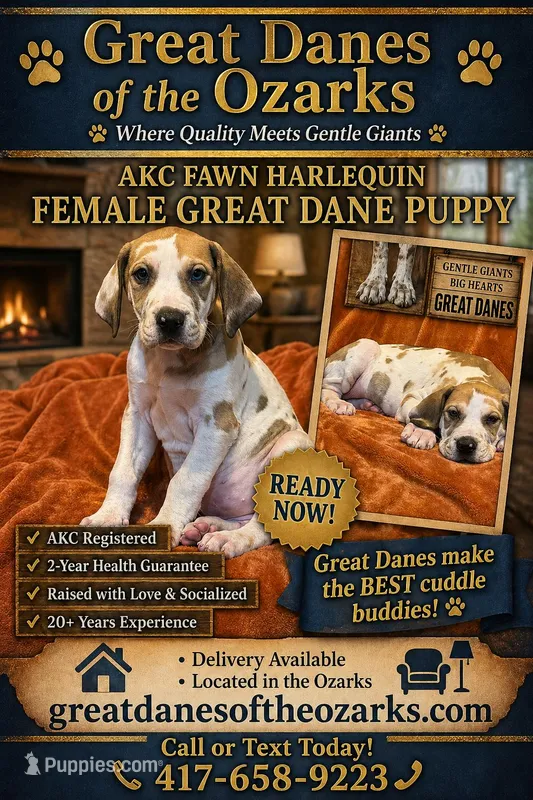 Fawn Harlequin  – Great Dane puppy for sale in Joplin, MO