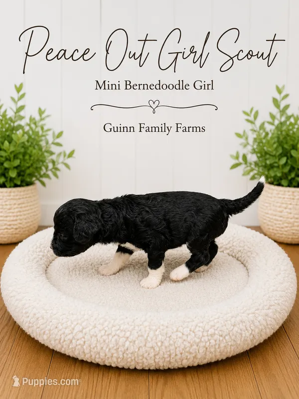 Peace Out Girl Scout  – Bernedoodle, Miniature Bernedoodle puppy for sale in Haslet, TX