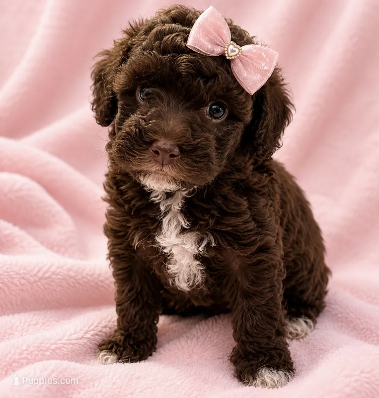Chocolate Girl white chest  – Poodle - Miniature  puppy for sale in Exeter, MO