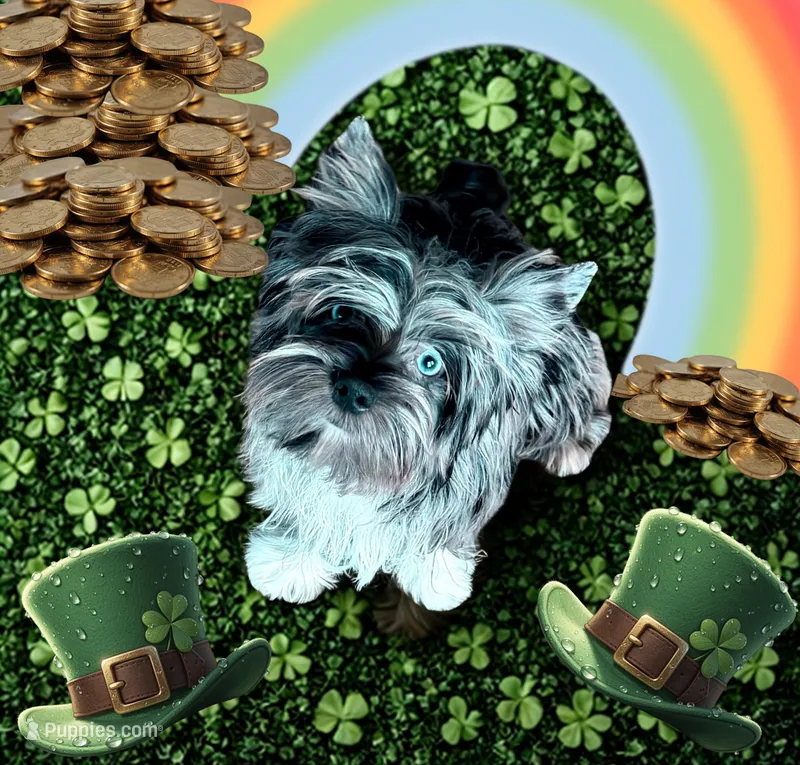 Buoy: Black merle parti w/blue eyes