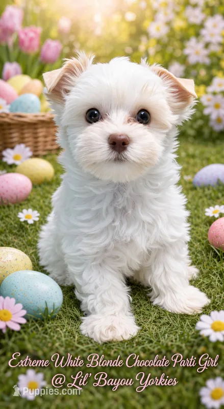 Extreme white blonde chocolate parti – Yorkshire Terrier puppy for sale in Shreveport, LA