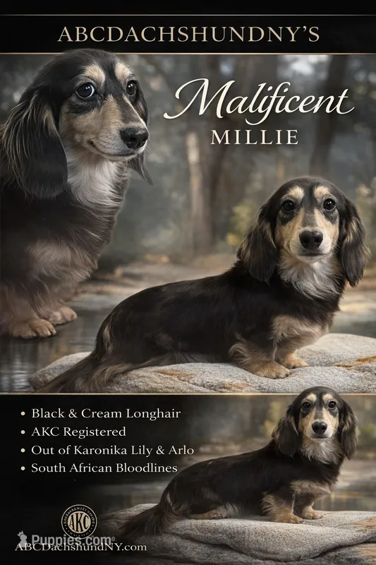 Import black and cream full AKC  – Miniature Dachshund puppy for sale in Oneonta, NY