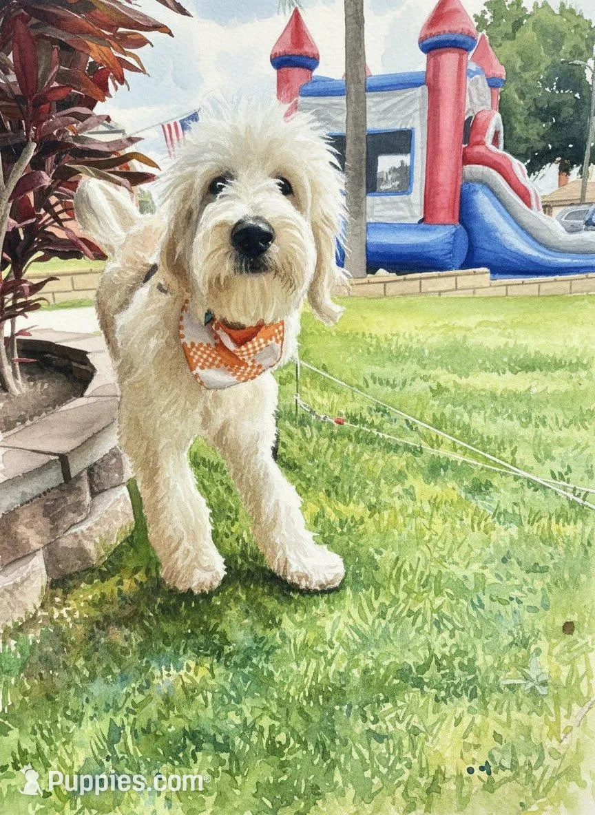 Beamer,low shed, golden parti,pls text  my phone only!!, a male Old English Sheepdog and Poodle - Standard  for sale in Apple Valley, CA – 5 of 9