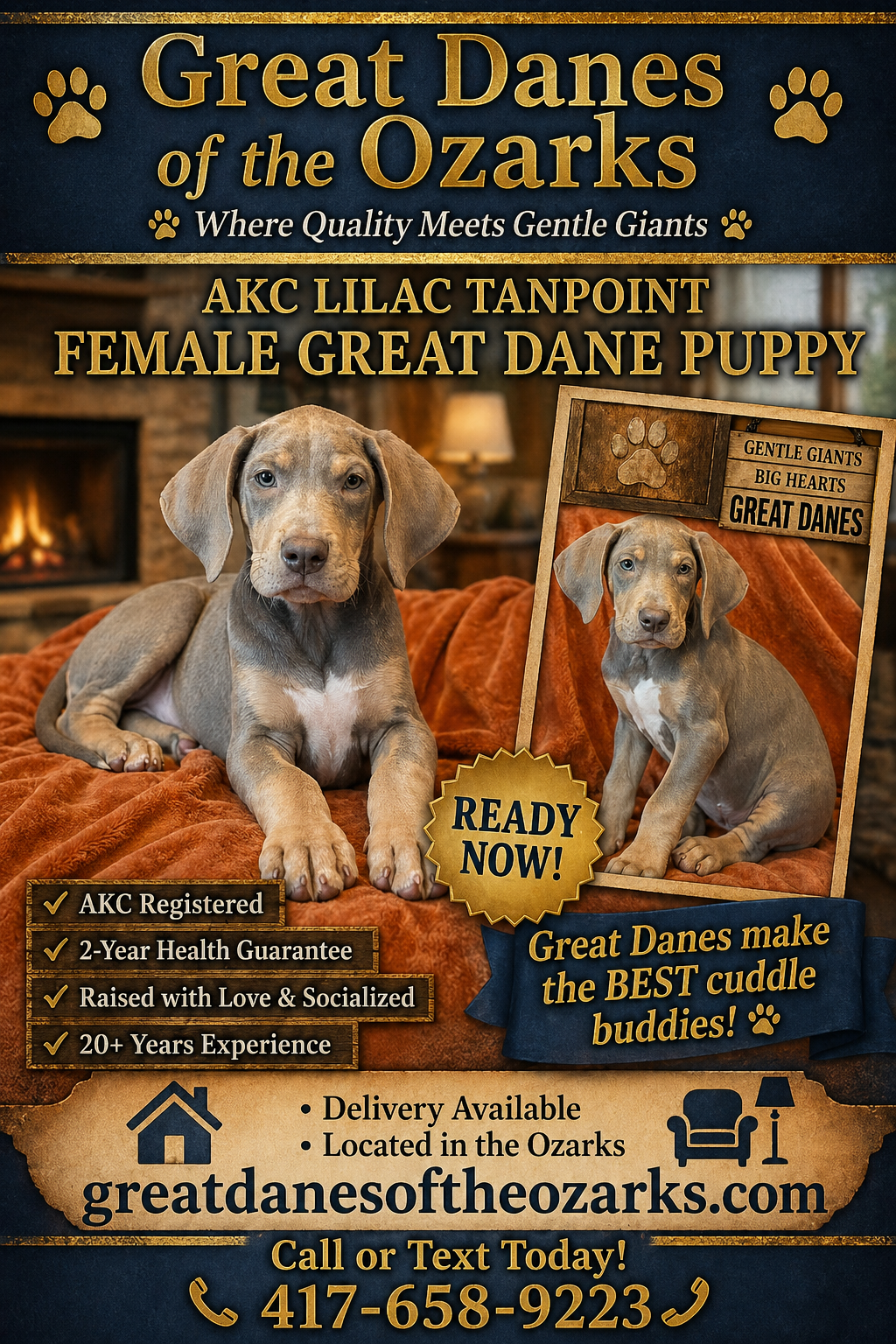 Lilac Tanpoint  – Great Dane puppy for sale in Joplin, MO