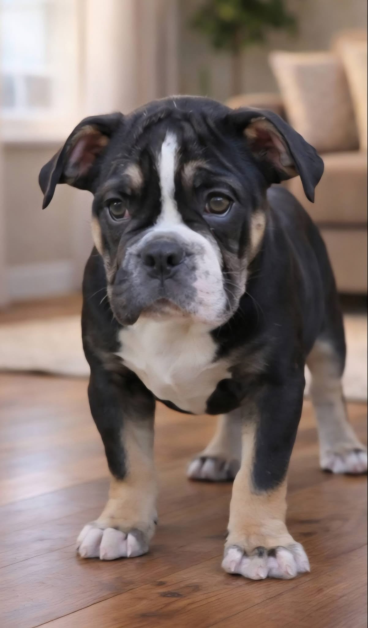 Black female trindle – Olde English Bulldogge puppy for sale in Turlock, CA